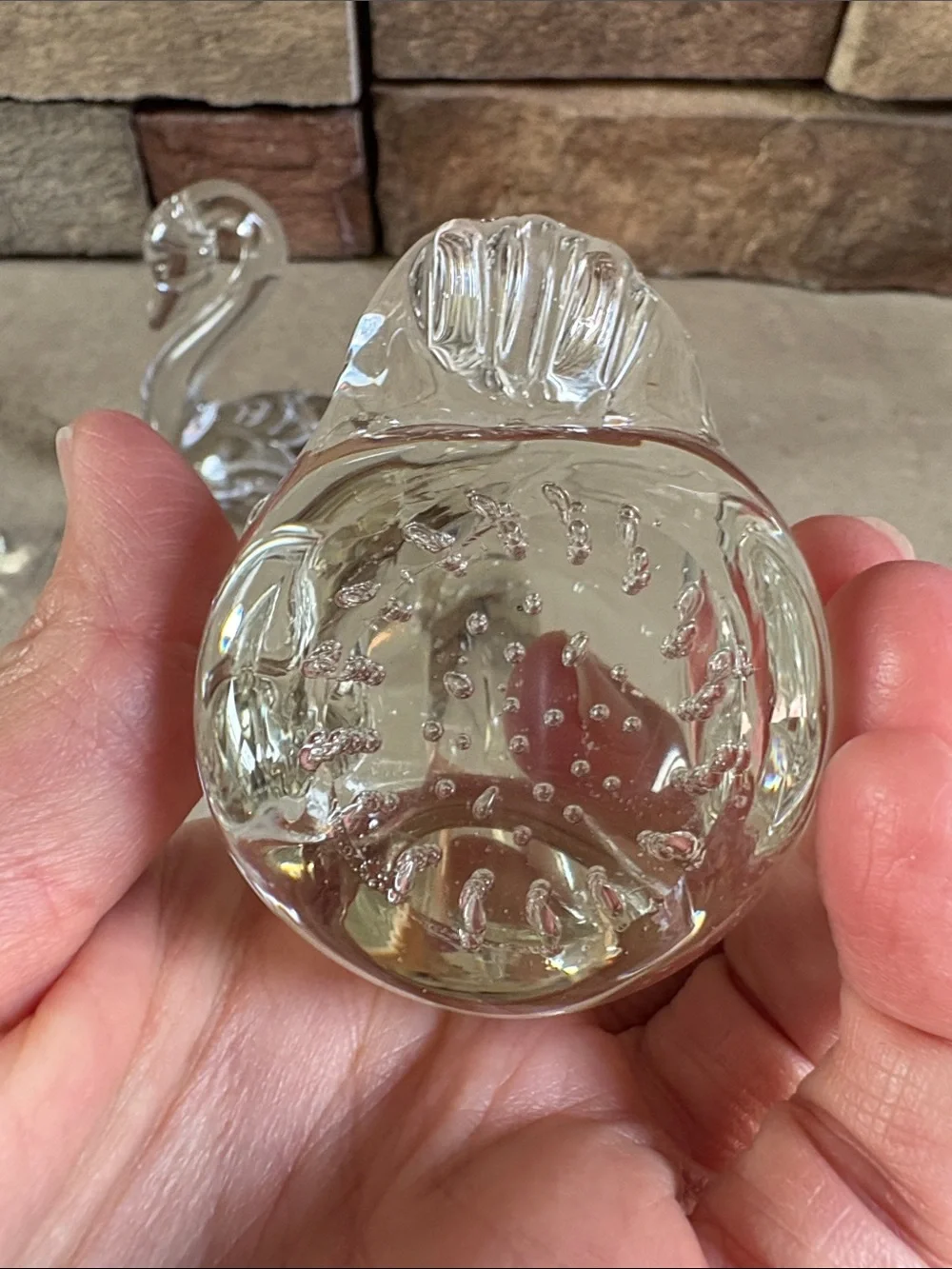 Set of 3 clear blown glass swans